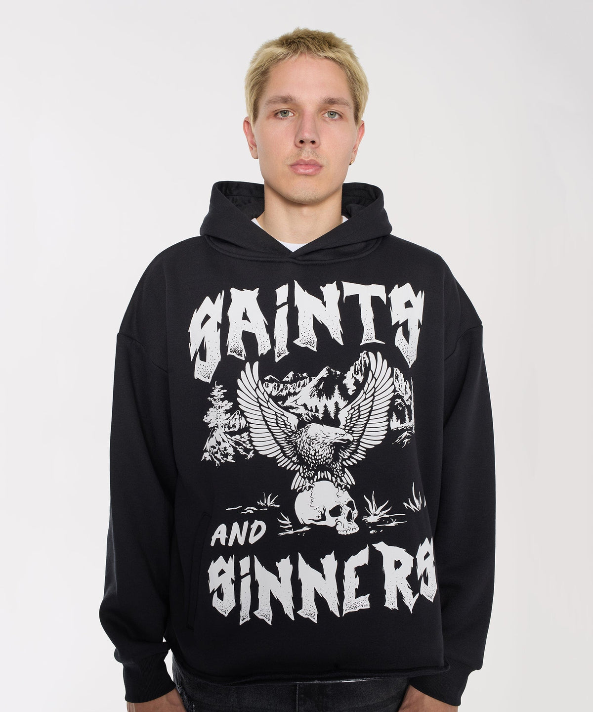 Reason Clothing Smart Buy Saints and Sinners Graphic Long Sleeve Hoodie - Black