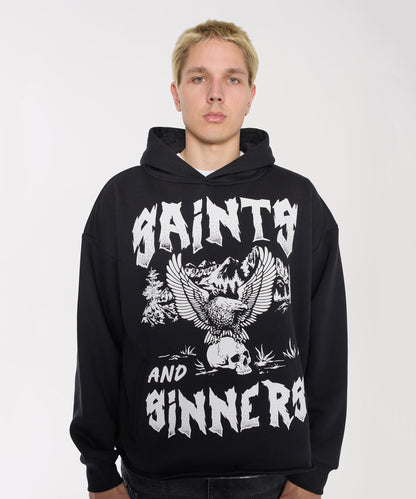 Reason Clothing Smart Buy Saints and Sinners Graphic Long Sleeve Hoodie - Black