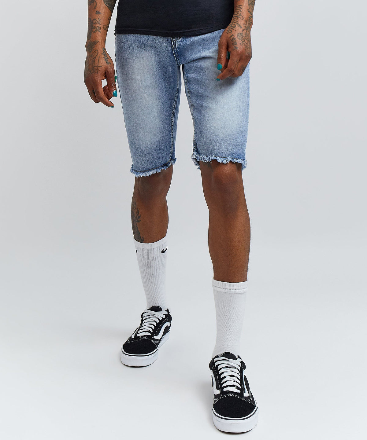 Reason Clothing Discount Josiah Light Wash Basic Denim Shorts