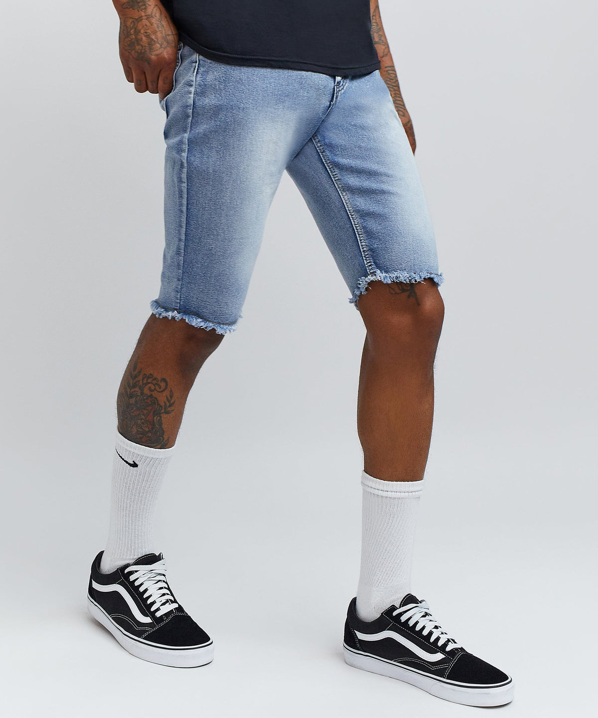 Reason Clothing Discount Josiah Light Wash Basic Denim Shorts