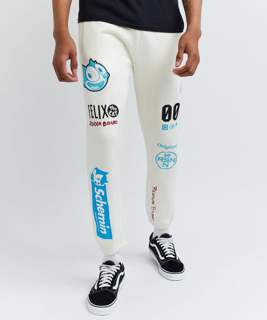 Reason Clothing Deals Felix Schemin Embroidery Detail Beige Jogger