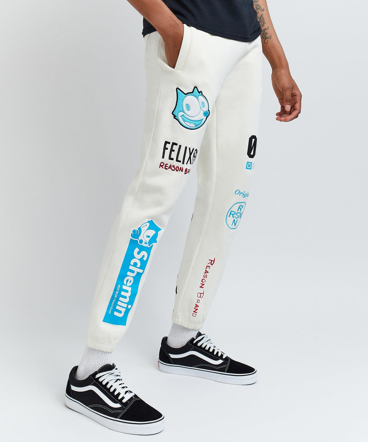Reason Clothing Deals Felix Schemin Embroidery Detail Beige Jogger