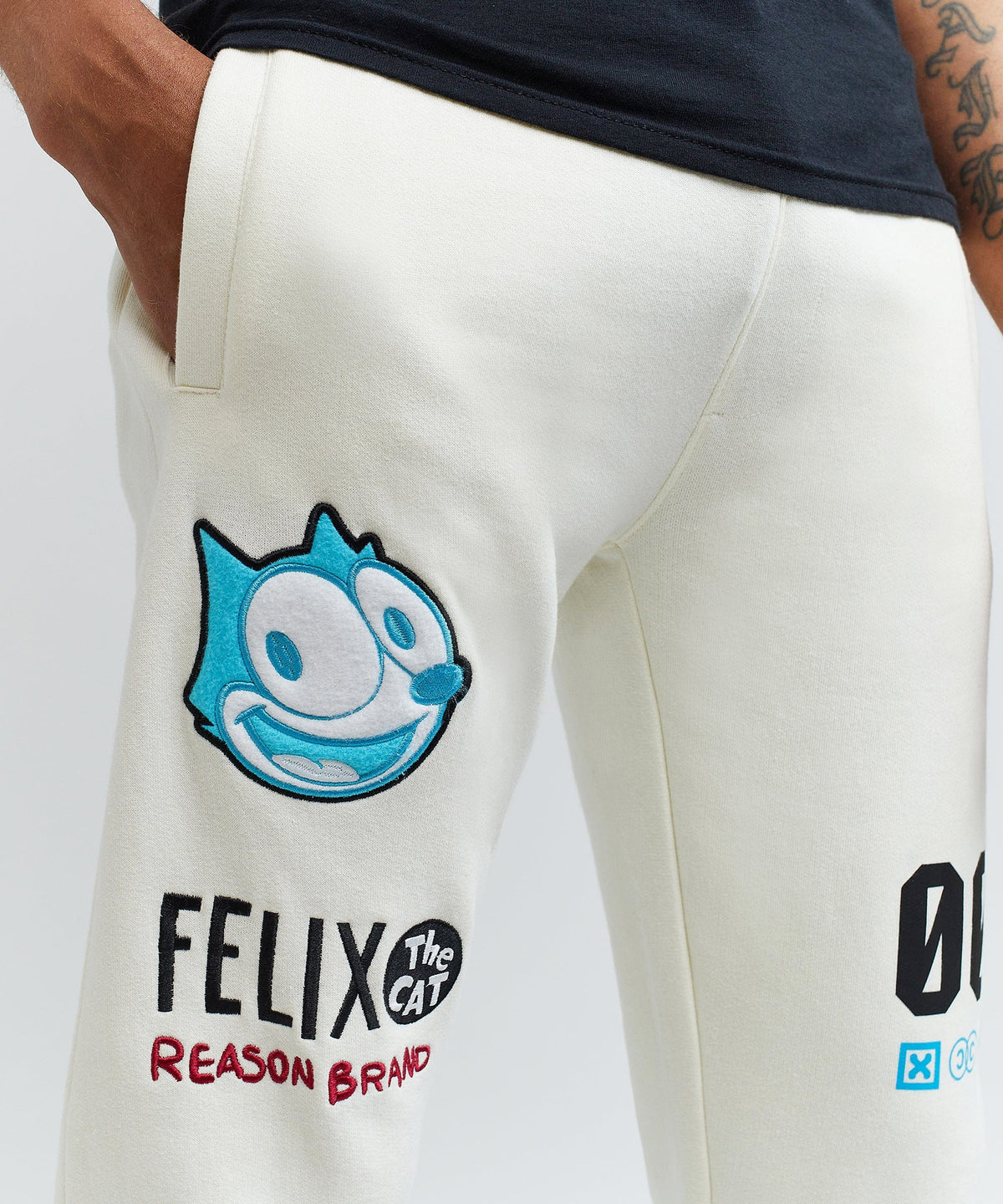 Reason Clothing Deals Felix Schemin Embroidery Detail Beige Jogger