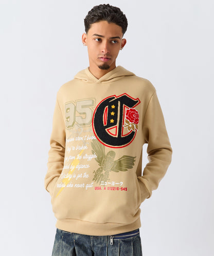 Reason Clothing Deals Champion Chenille Embroidered Long Sleeve Hoodie - Khaki