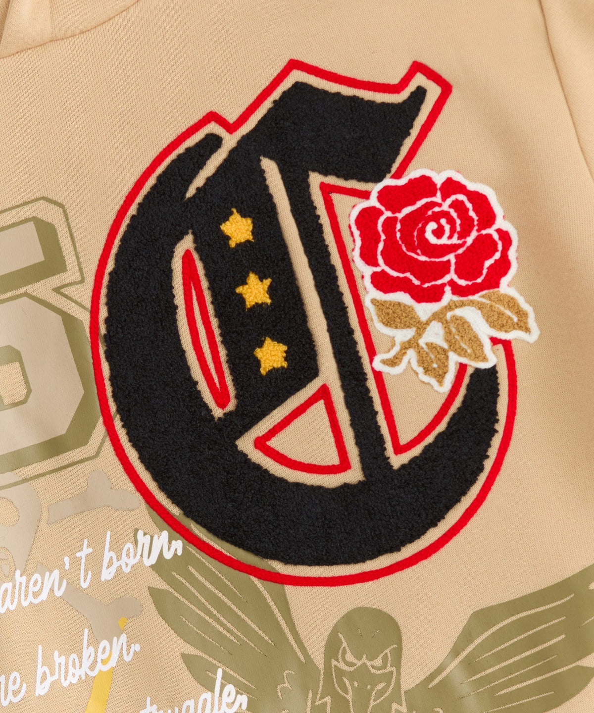 Reason Clothing Deals Champion Chenille Embroidered Long Sleeve Hoodie - Khaki