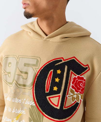 Reason Clothing Deals Champion Chenille Embroidered Long Sleeve Hoodie - Khaki