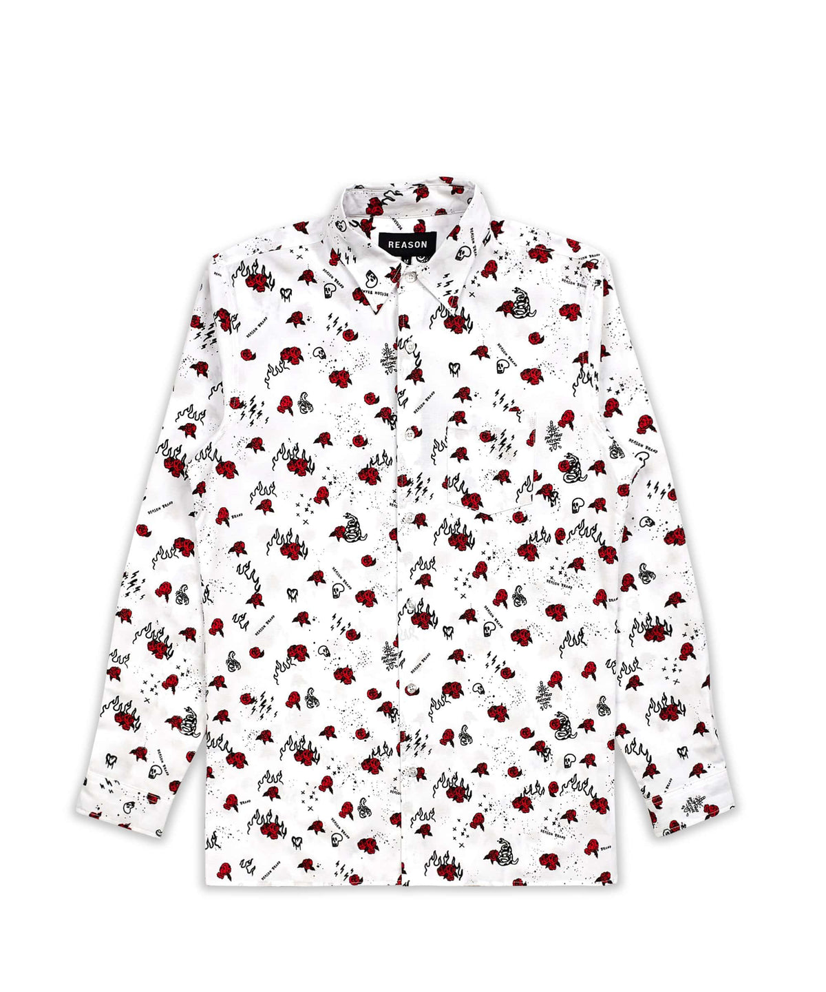 Reason Clothing Top Pick Skulls & Roses Long Sleeve Oxford Short