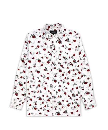 Reason Clothing Top Pick Skulls & Roses Long Sleeve Oxford Short