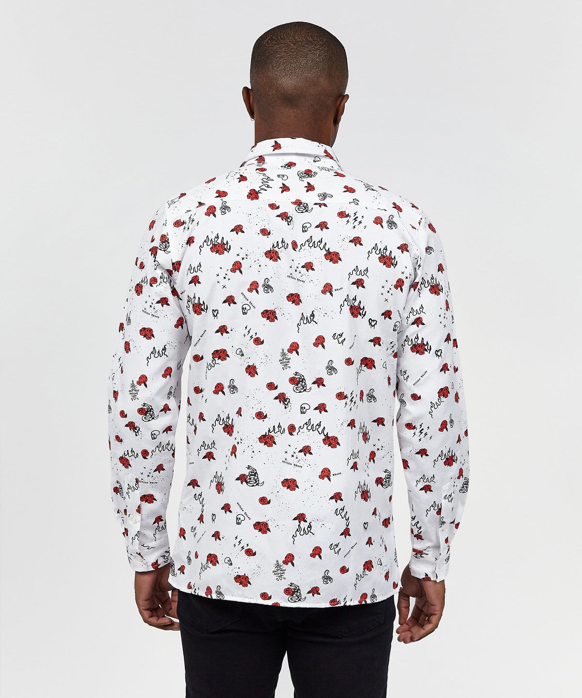 Reason Clothing Top Pick Skulls & Roses Long Sleeve Oxford Short