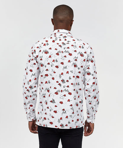 Reason Clothing Top Pick Skulls & Roses Long Sleeve Oxford Short