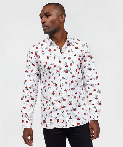 Reason Clothing Top Pick Skulls & Roses Long Sleeve Oxford Short