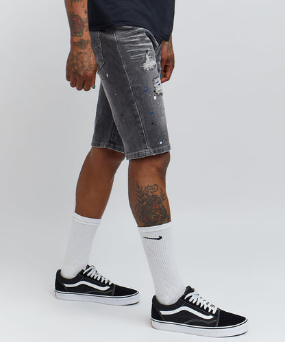 Reason Clothing Signature Vincent Grey Paint Splatter Jean Shorts