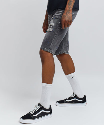 Reason Clothing Signature Vincent Grey Paint Splatter Jean Shorts
