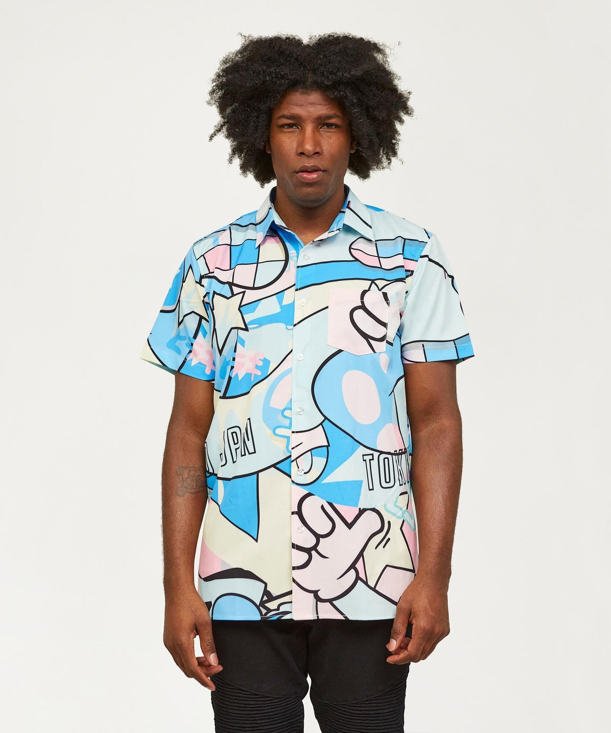 Reason Clothing Popular Neo World Allover Print Short Sleeve Shirt