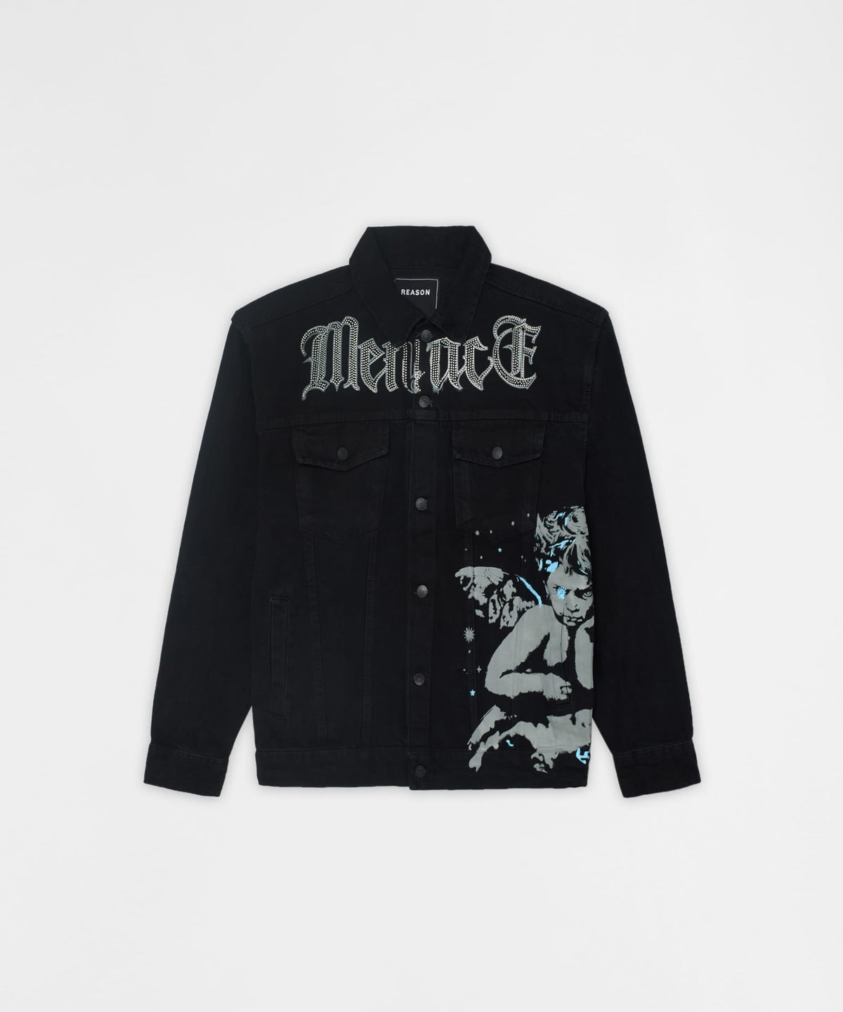 Reason Clothing Trusted Menace Rhinestone Denim Jacket - Black