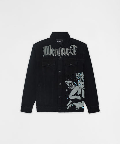 Reason Clothing Trusted Menace Rhinestone Denim Jacket - Black