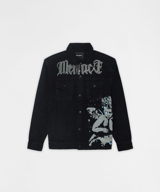 Reason Clothing Trusted Menace Rhinestone Denim Jacket - Black
