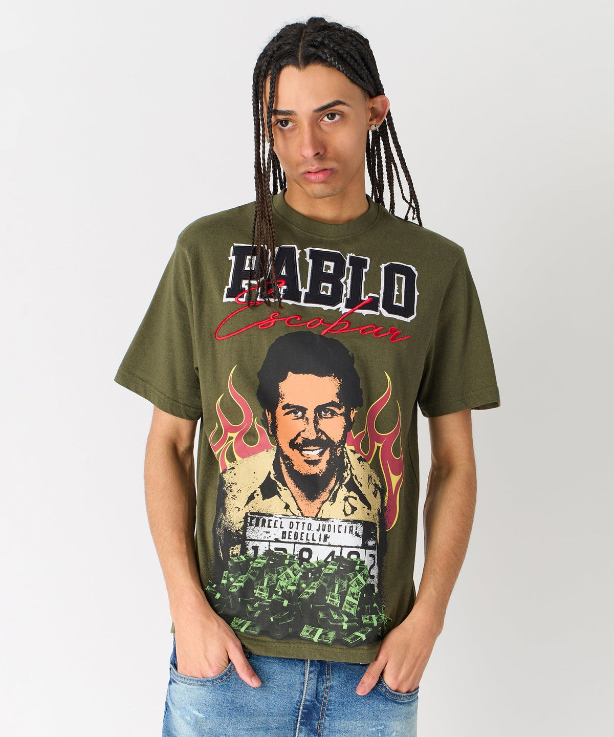 Reason Clothing Exclusive Pablo Mugshot Graphic Short Sleeve Tee - Olive Green