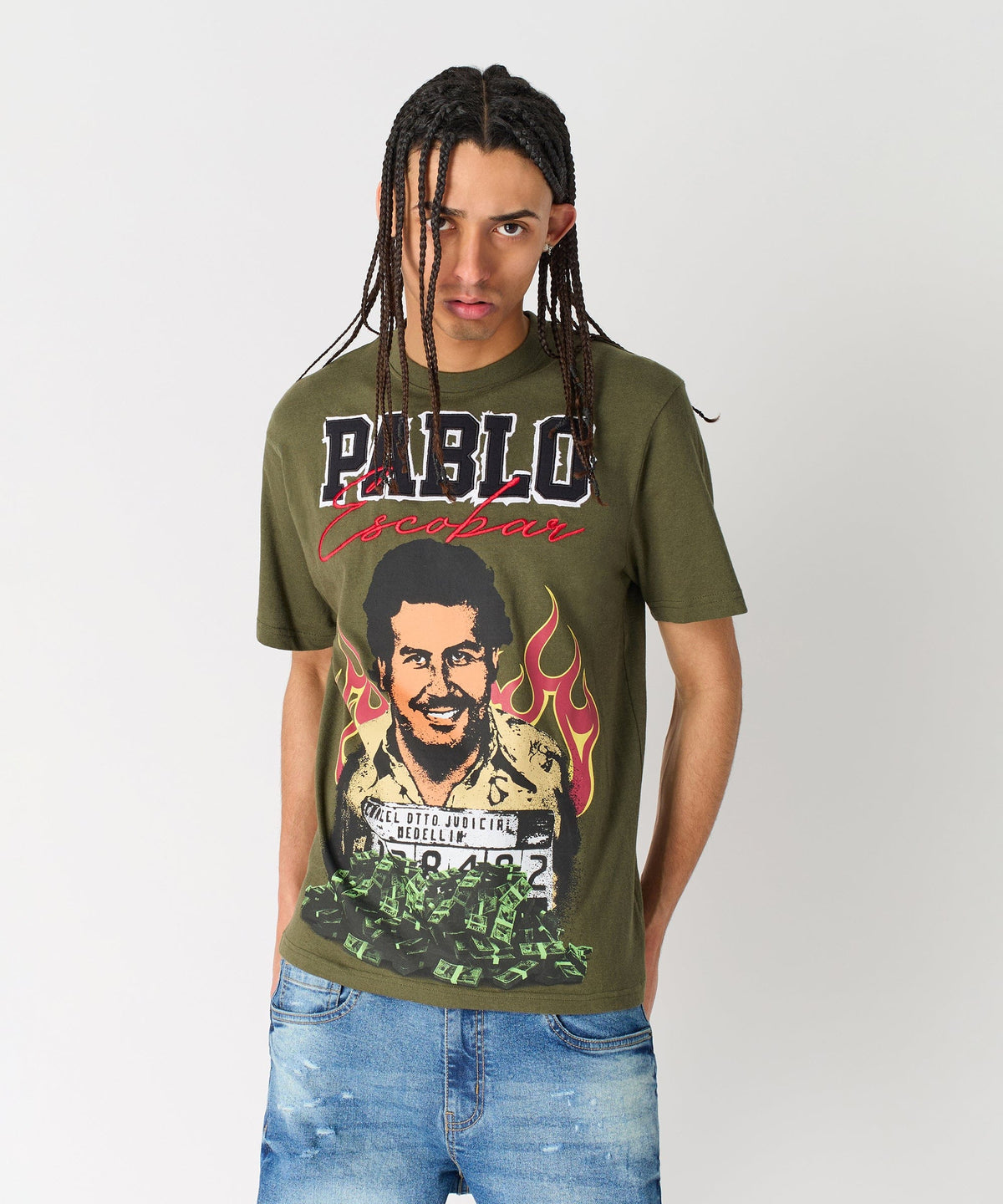 Reason Clothing Exclusive Pablo Mugshot Graphic Short Sleeve Tee - Olive Green