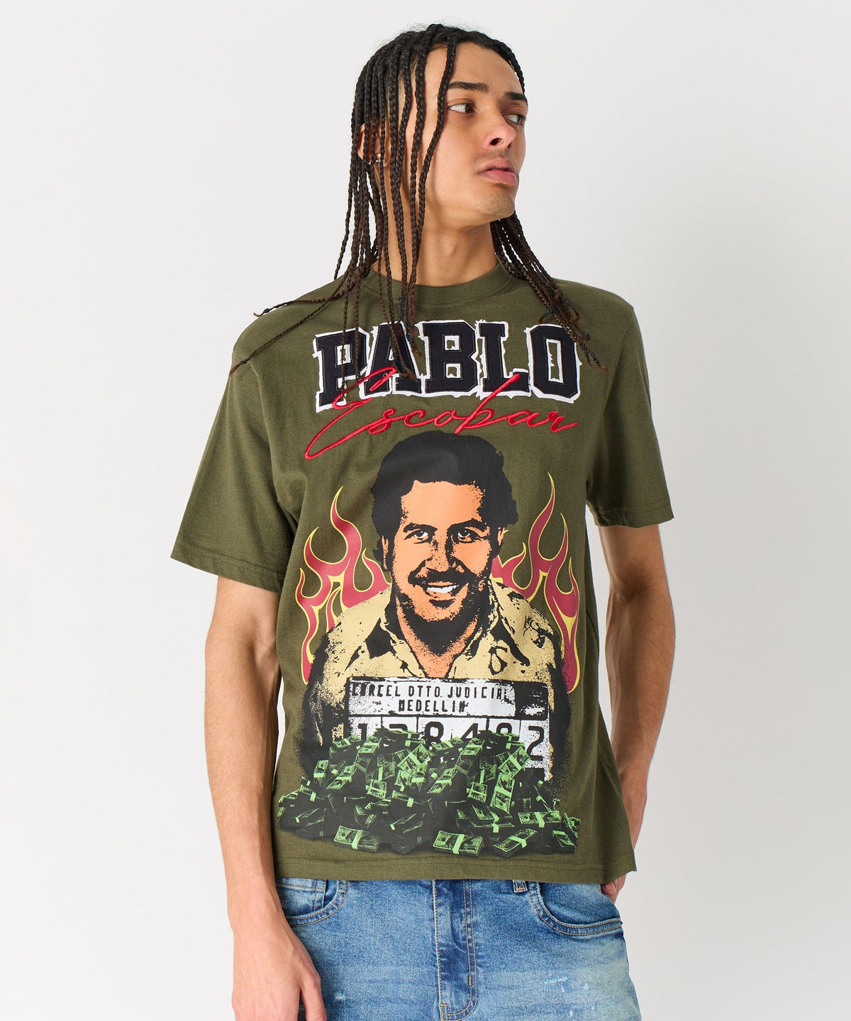 Reason Clothing Exclusive Pablo Mugshot Graphic Short Sleeve Tee - Olive Green
