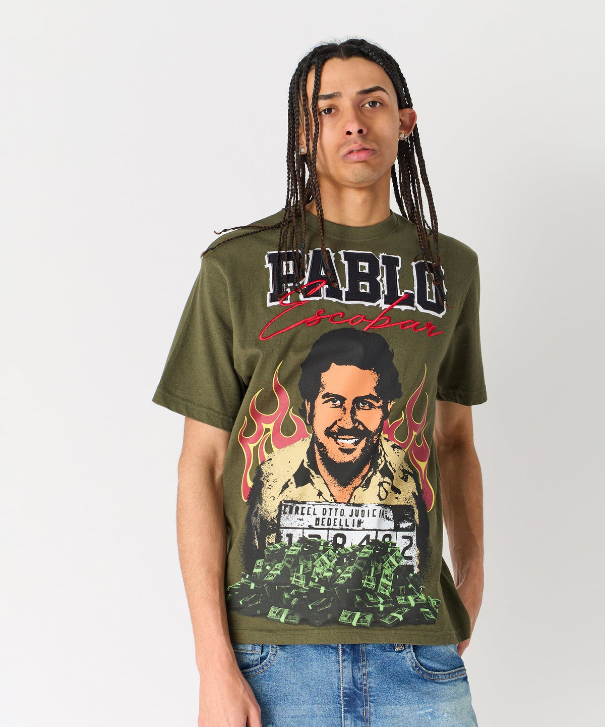 Reason Clothing Exclusive Pablo Mugshot Graphic Short Sleeve Tee - Olive Green