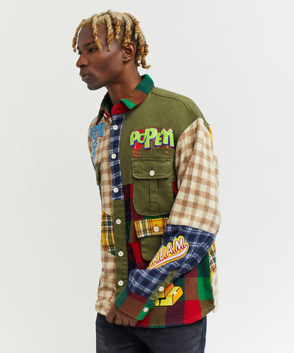 Reason Clothing Popular Popeye All We Trust Multi Pocket Checkered Flannel Shirt