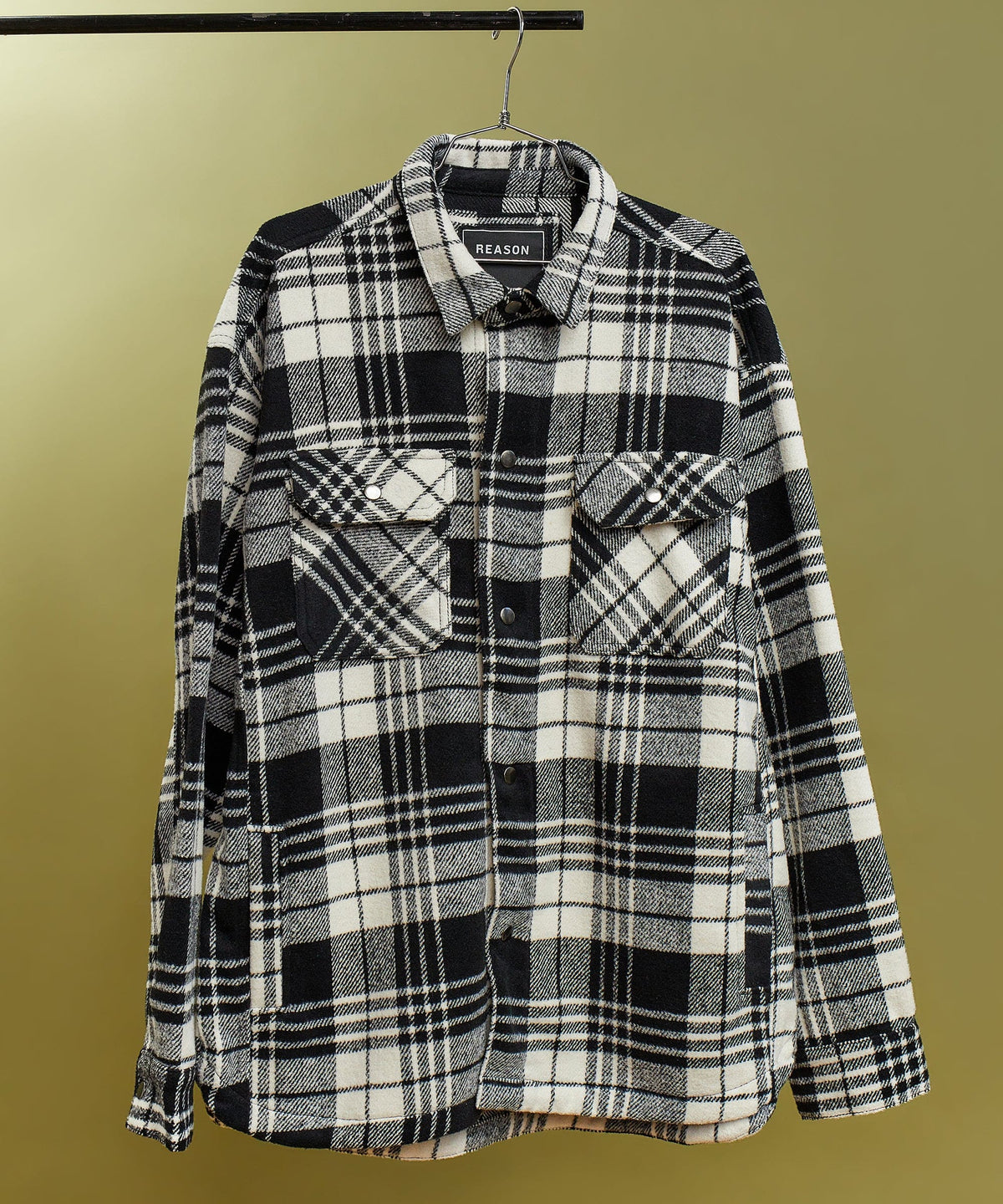 Reason Clothing Hot Sale Plaid Black And White Super Heavy Weight Flannel Shirt Jacket