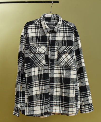 Reason Clothing Hot Sale Plaid Black And White Super Heavy Weight Flannel Shirt Jacket