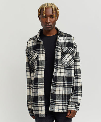 Reason Clothing Hot Sale Plaid Black And White Super Heavy Weight Flannel Shirt Jacket