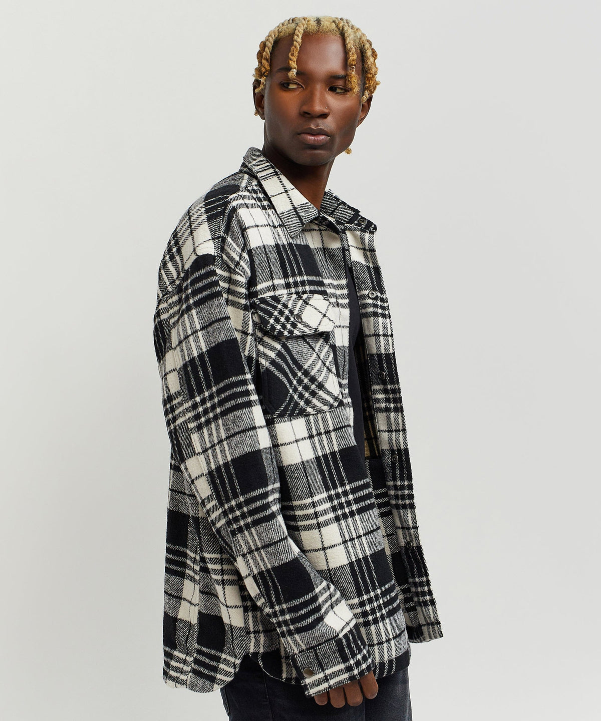 Reason Clothing Hot Sale Plaid Black And White Super Heavy Weight Flannel Shirt Jacket