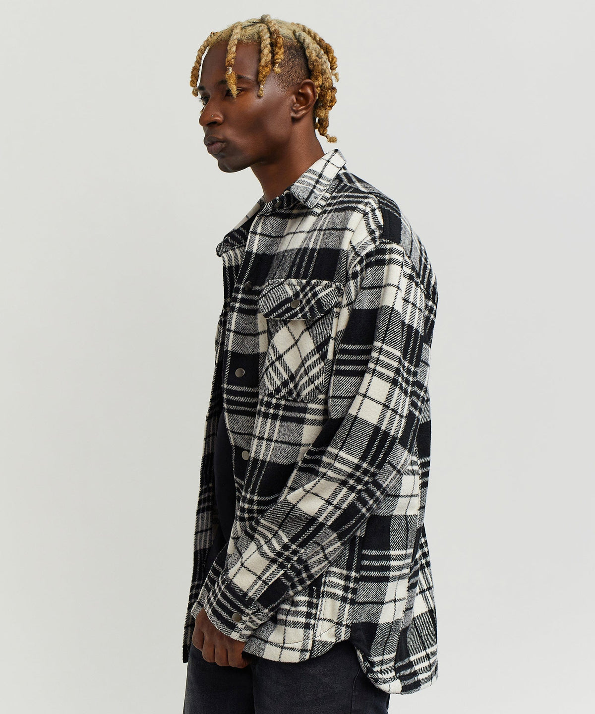 Reason Clothing Hot Sale Plaid Black And White Super Heavy Weight Flannel Shirt Jacket