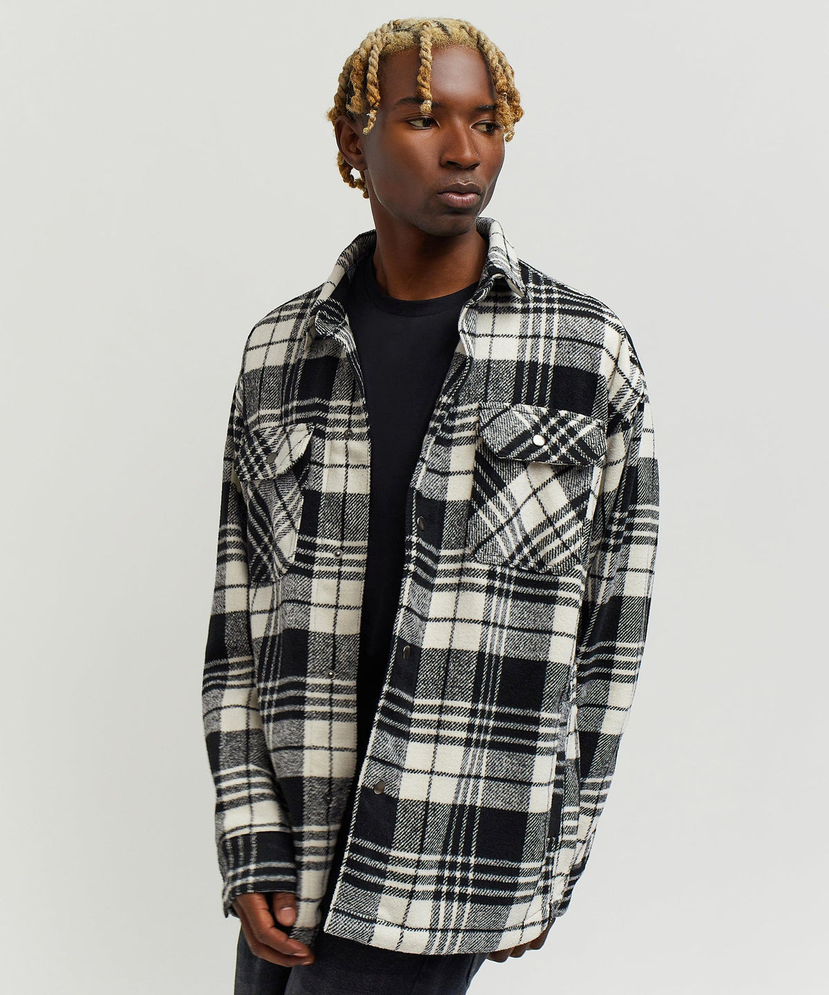 Reason Clothing Hot Sale Plaid Black And White Super Heavy Weight Flannel Shirt Jacket