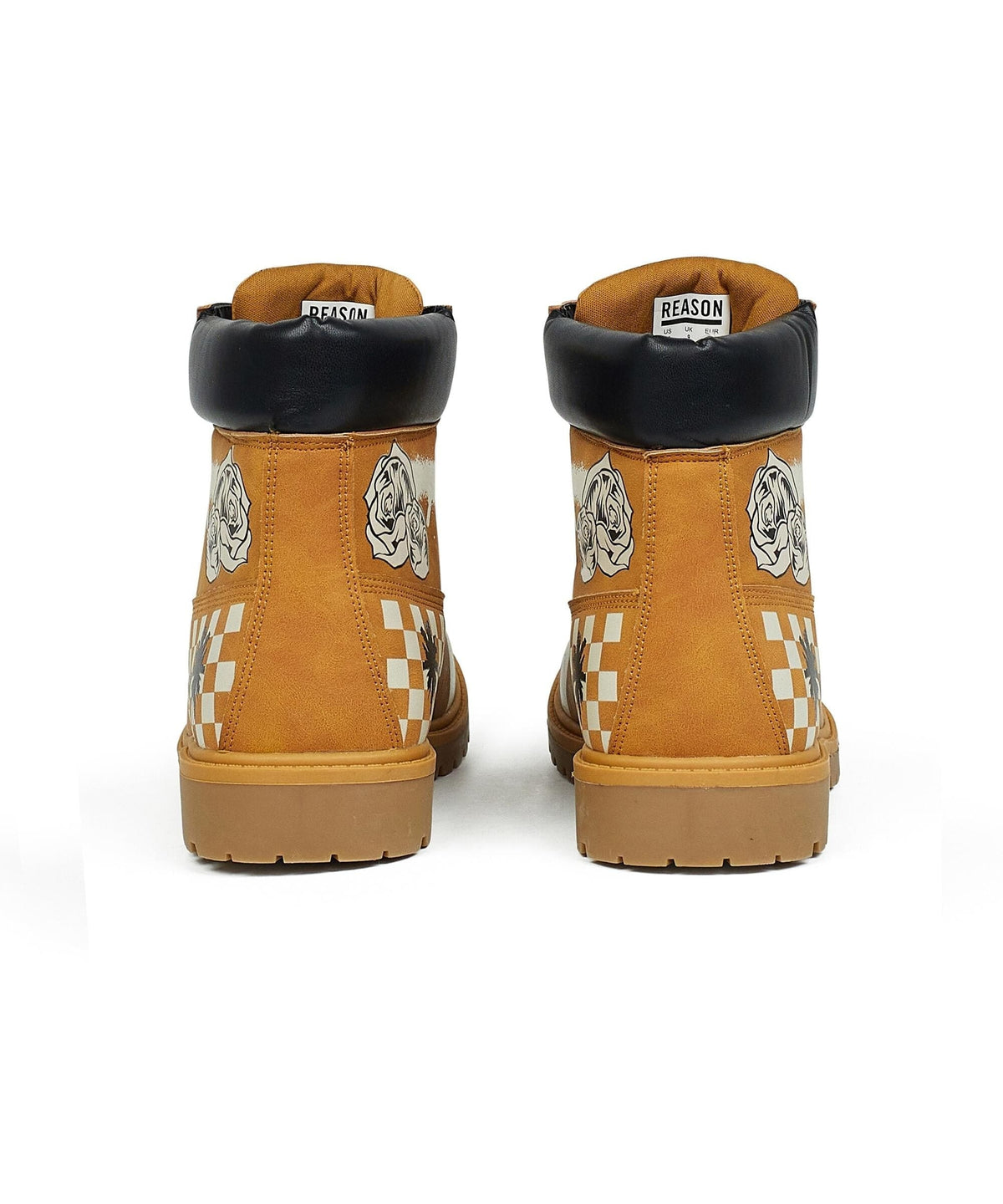Reason Clothing Value Skull Checkered Print Faux Suede Graffiti Boots - Tan