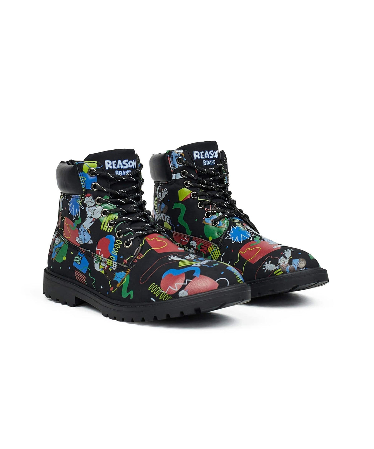Reason Clothing Customer Favorite Popeye X Reason Collab Faux Suede Graffiti Print Boots - Black
