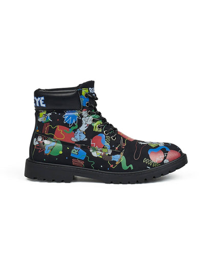 Reason Clothing Customer Favorite Popeye X Reason Collab Faux Suede Graffiti Print Boots - Black