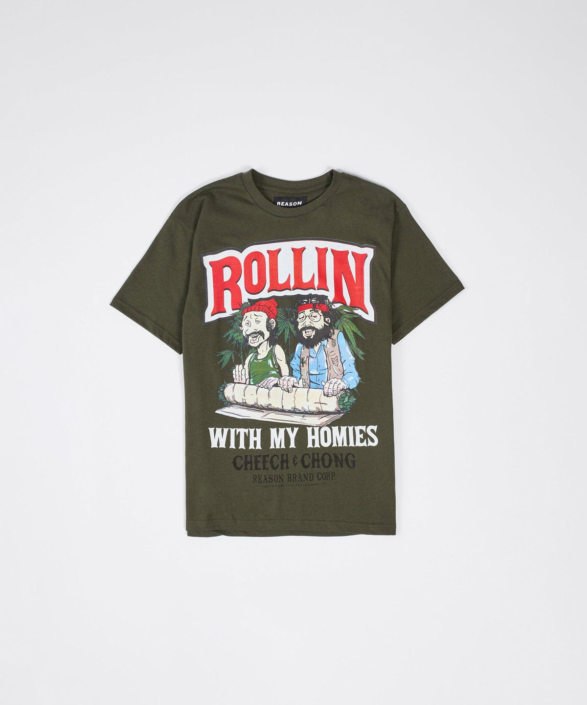 Reason Clothing Smart Buy Cheech & Chong Keep Rollin Graphic Short Sleeve Tee - Green