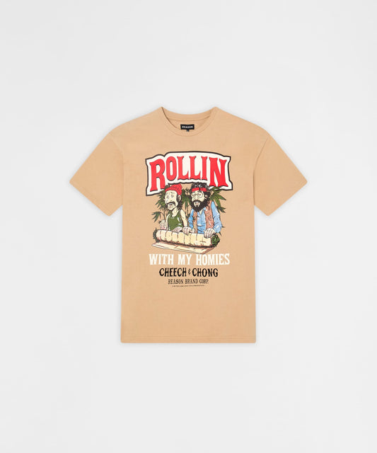 Reason Clothing Deals Cheech & Chong Keep Rollin On Graphic Short Sleeve Tee - Khaki