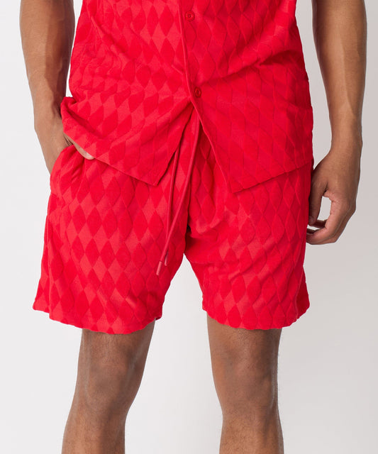 Reason Clothing Essential Diamond Plate Towel Short - Red
