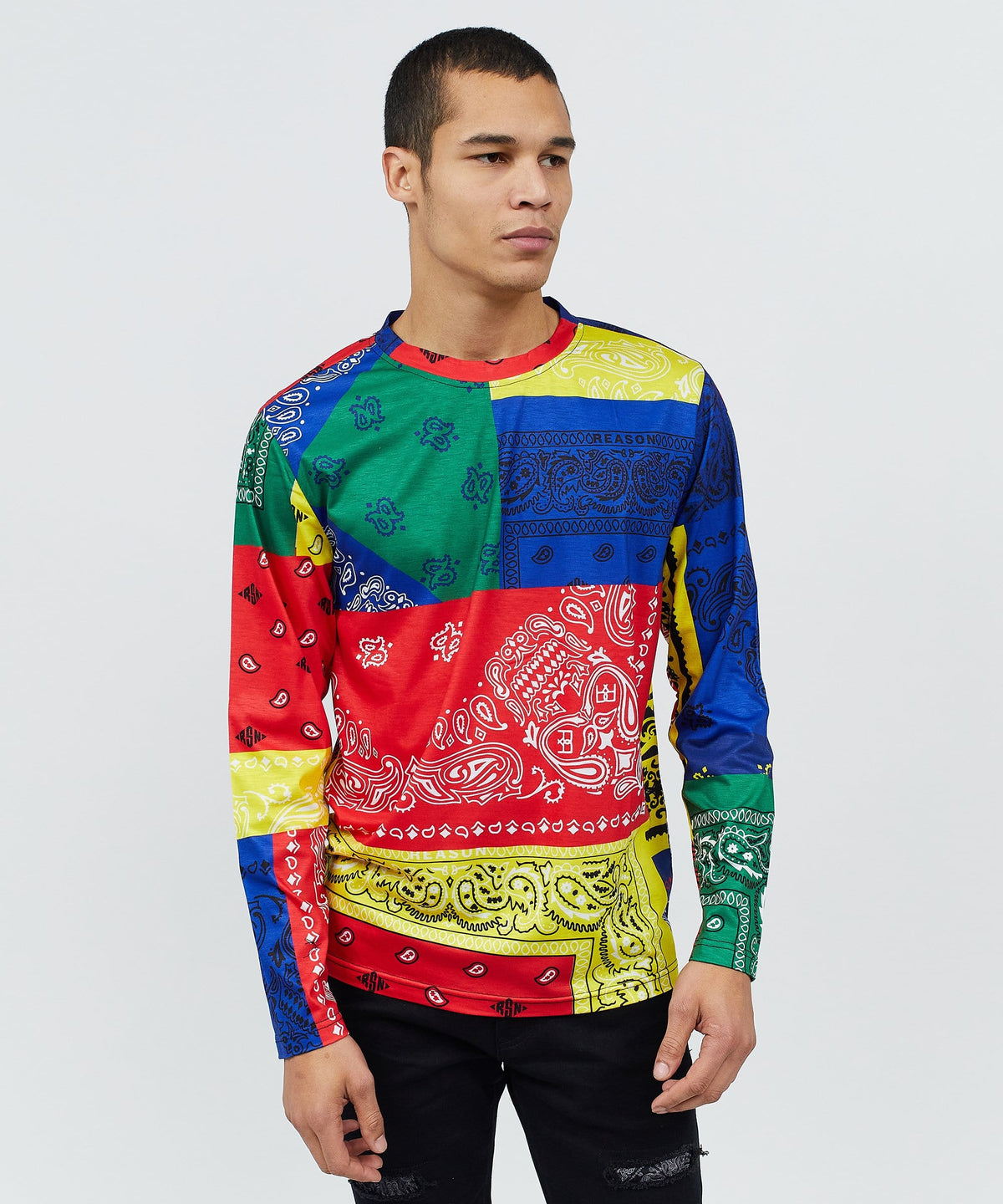 Reason Clothing Quality Bandana Multi Colored Long Sleeve Tee