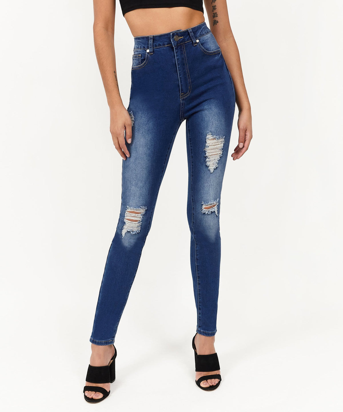Reason Clothing Everyday Womens Avas Medium Wash Ripped Jeans