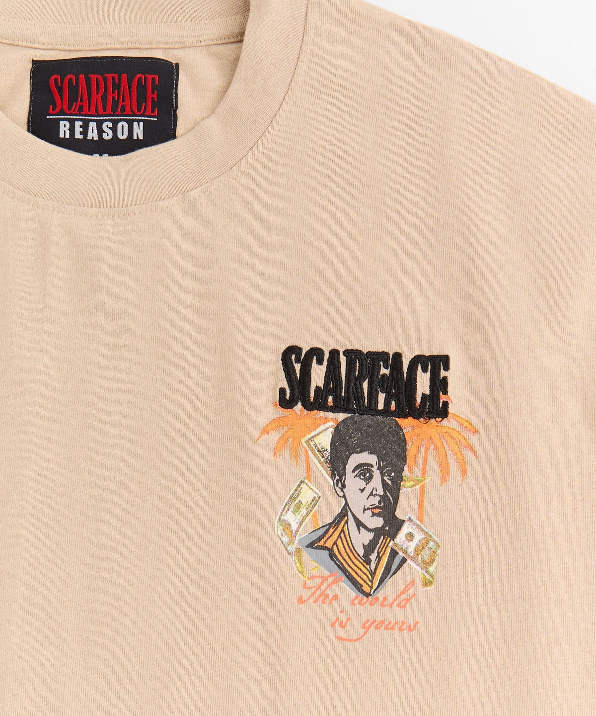 Reason Clothing Essential Scarface Money Embroidered Short Sleeve Tee - Khaki