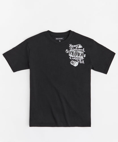 Reason Clothing Exclusive Big Checks Embroidered Short Sleeve Tee - Black