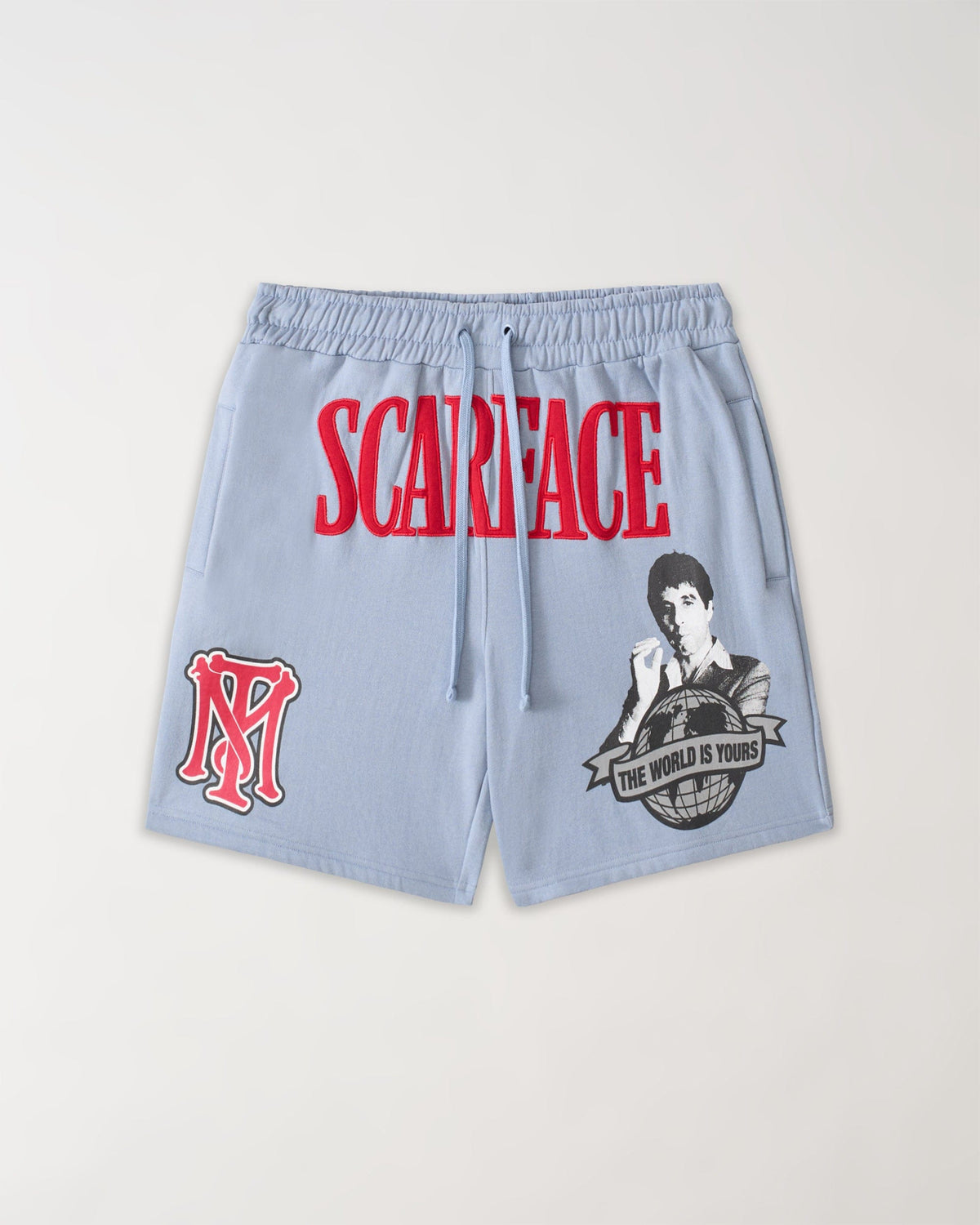 Reason Clothing Hot Sale Scarface Applique Fleece Short - Light Blue