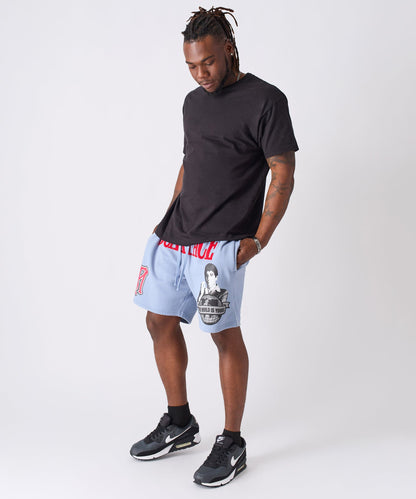 Reason Clothing Hot Sale Scarface Applique Fleece Short - Light Blue