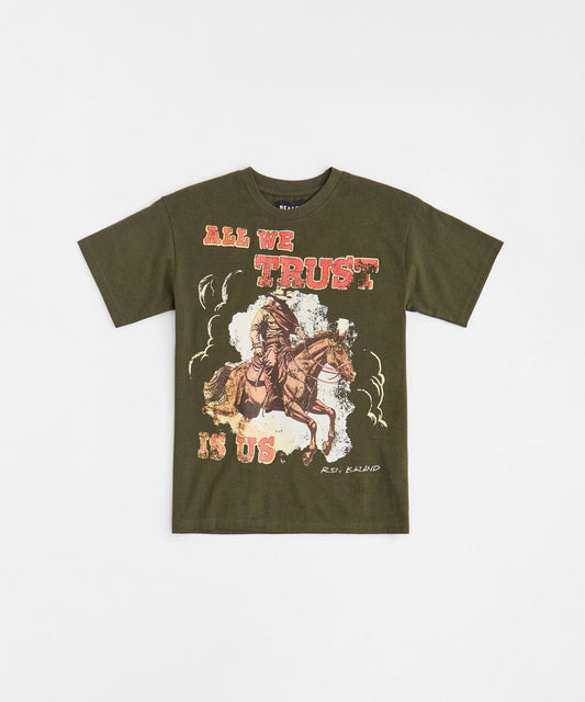 Reason Clothing Deals All We Trust Is Us Western Tee - Burnt Olive