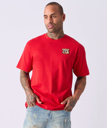 Reason Clothing Latest Cub Chenille Patched Short Sleeve Tee - Red