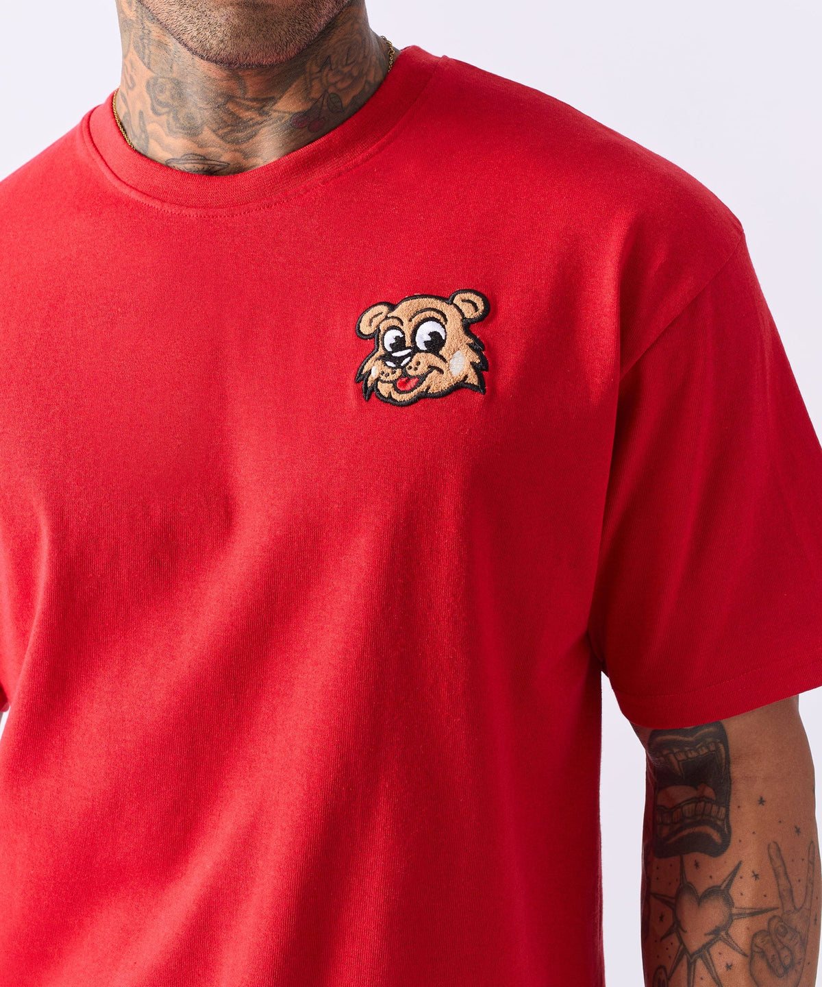 Reason Clothing Latest Cub Chenille Patched Short Sleeve Tee - Red