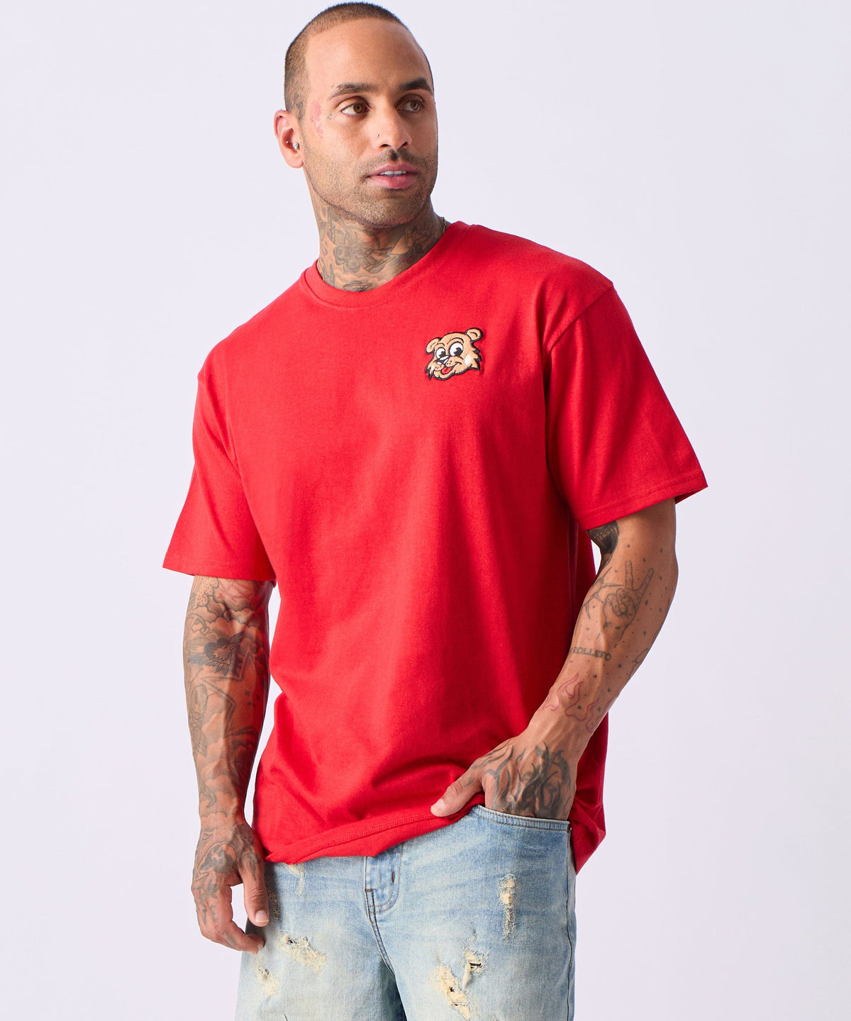 Reason Clothing Latest Cub Chenille Patched Short Sleeve Tee - Red