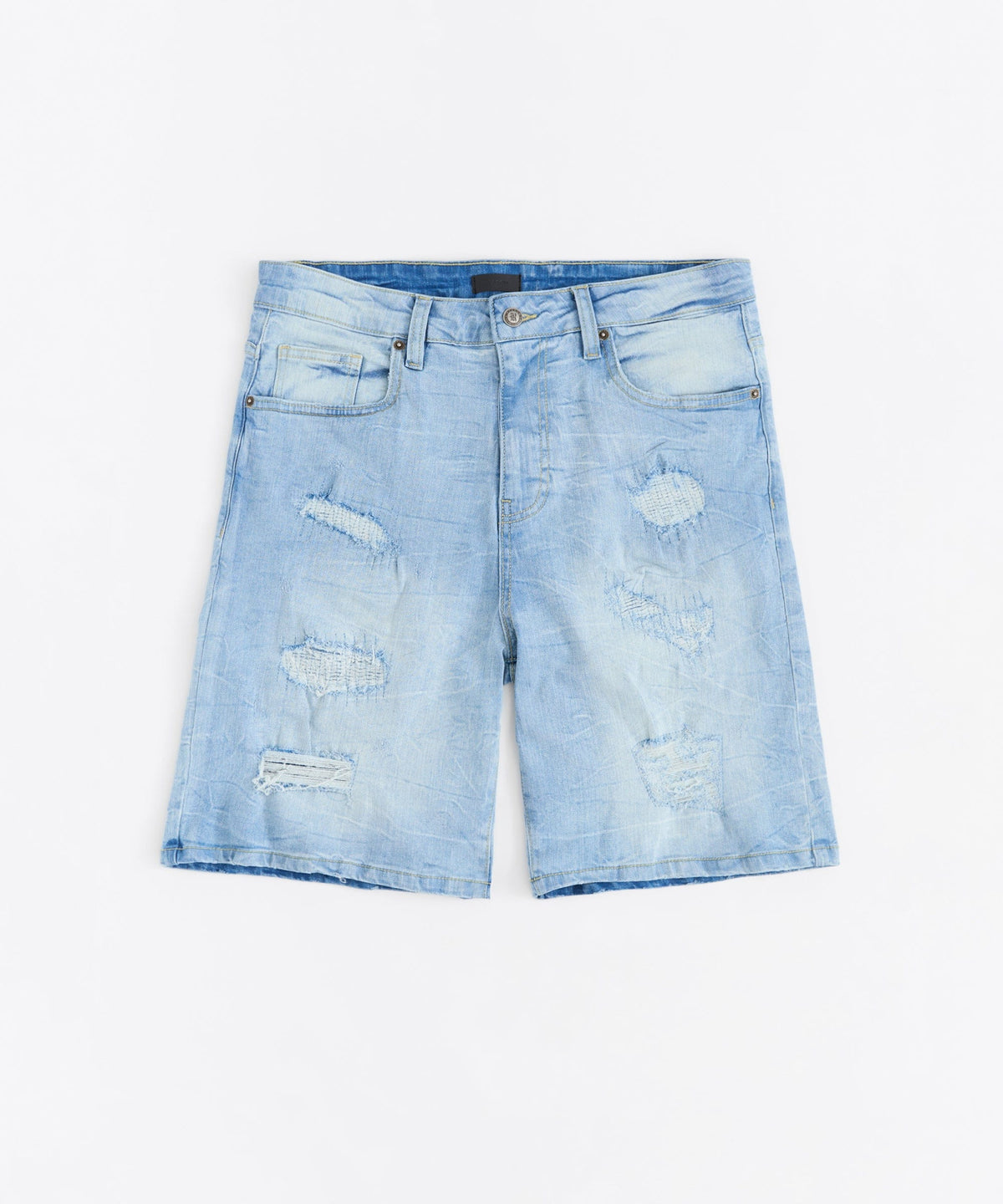 Reason Clothing Quality Dunes Rip and Repaired Denim Shorts - Medium Blue