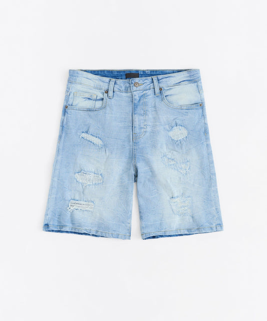 Reason Clothing Quality Dunes Rip and Repaired Denim Shorts - Medium Blue
